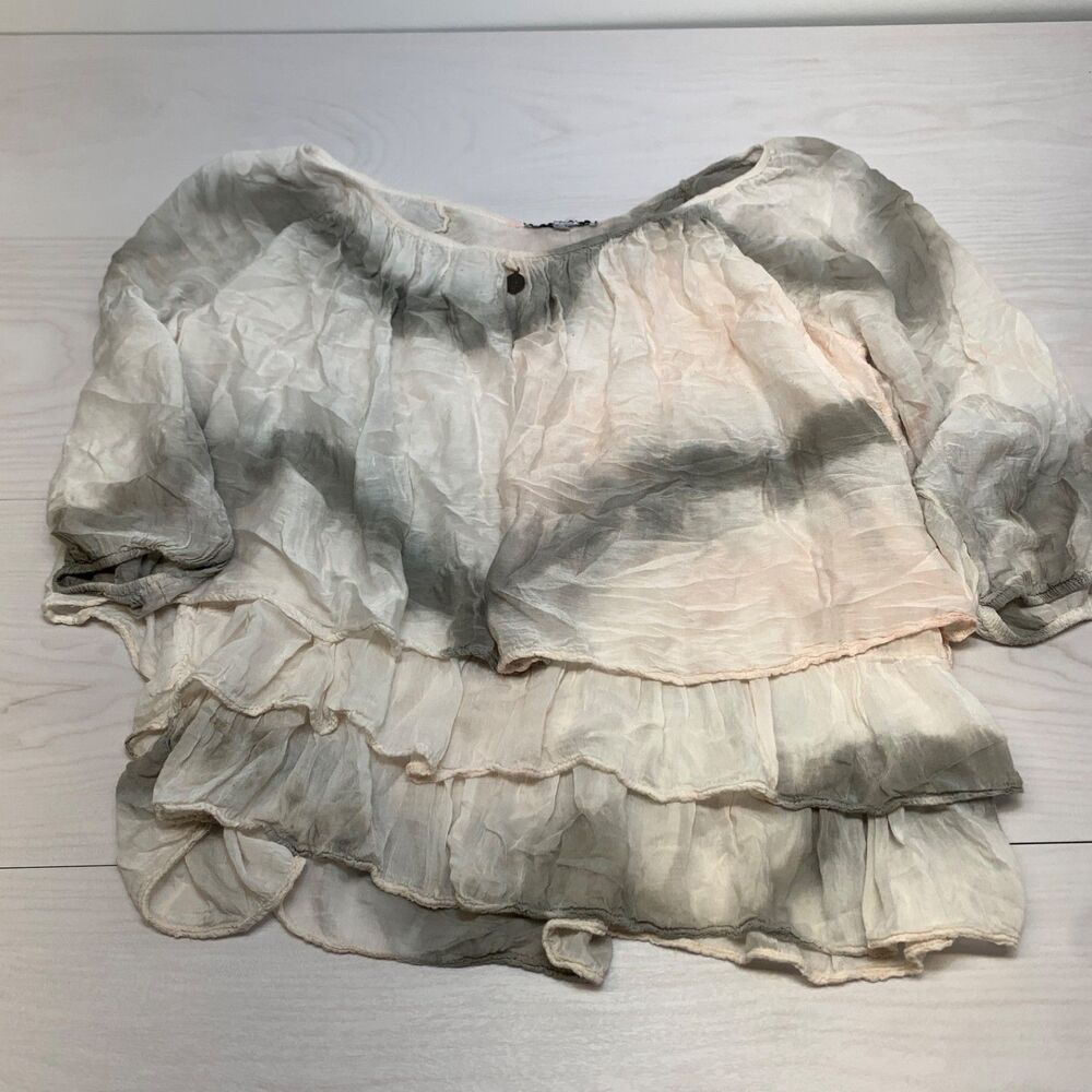 TEMPO Paris Top M Viscose Blouse Overlay Layered Tiered Ruffle